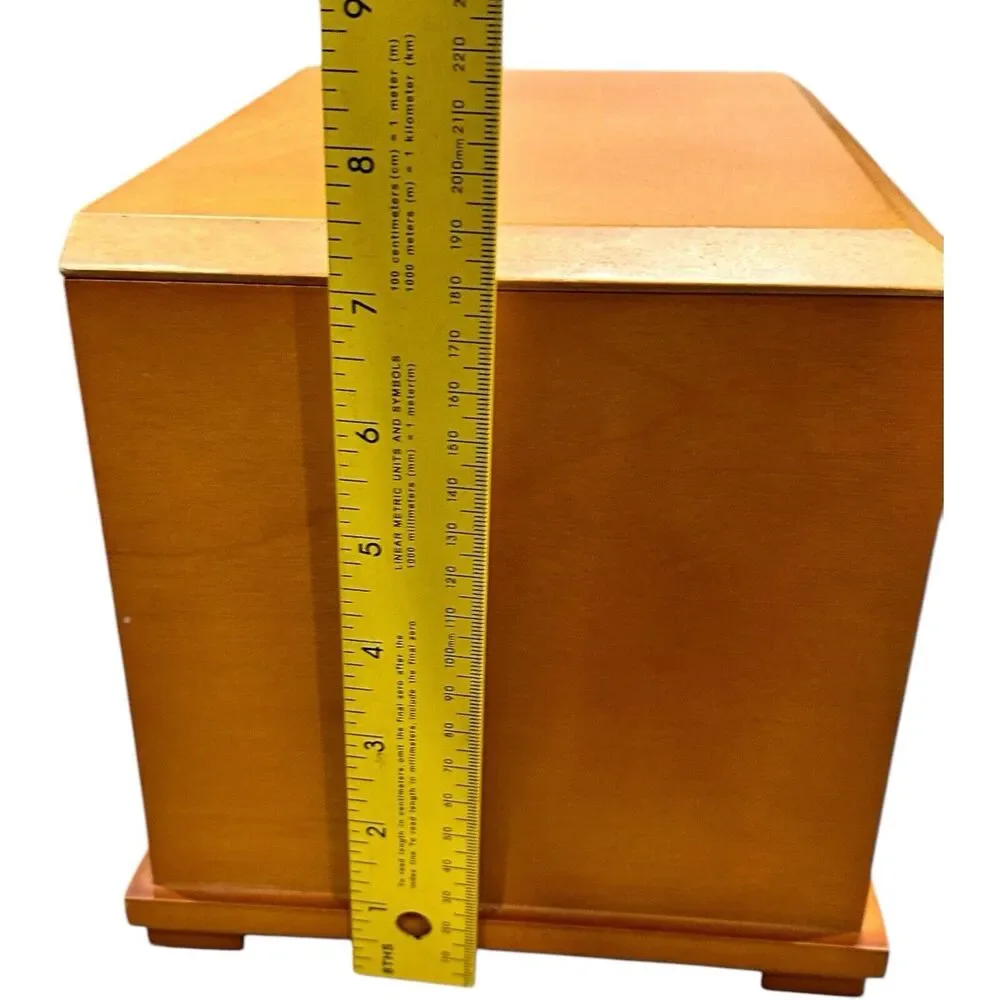 JEWELRY BOX BIRCH WOOD FELT LINED TWO DRAWER HINGED LID COMPARTMENT MIRROR